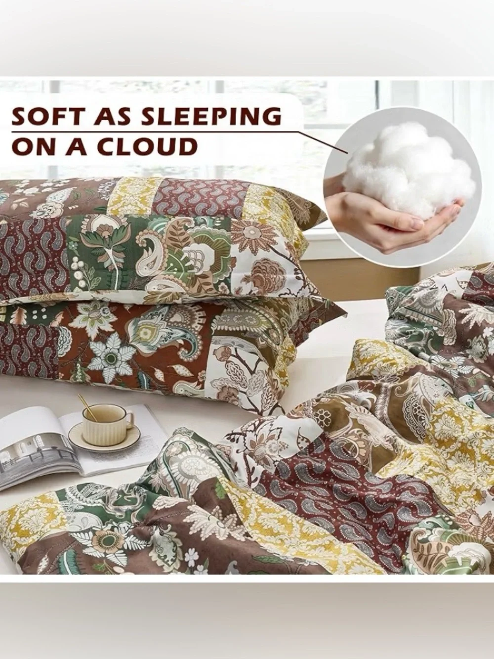 Boho King Size Comforter Set - 3 Piece Patchwork Vintage, SEALED PACKAGE